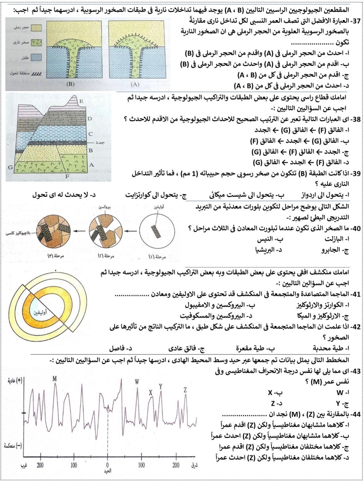 أسئلة مادة الجيولوجيا أسئلة مادة الجيولوجيا