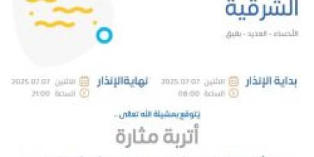 حالة الطقس اليوم في الشرقية: تفاصيل الإنذار الأصفر في الأحساء والعديد وبقيق - بوابة فكرة وي